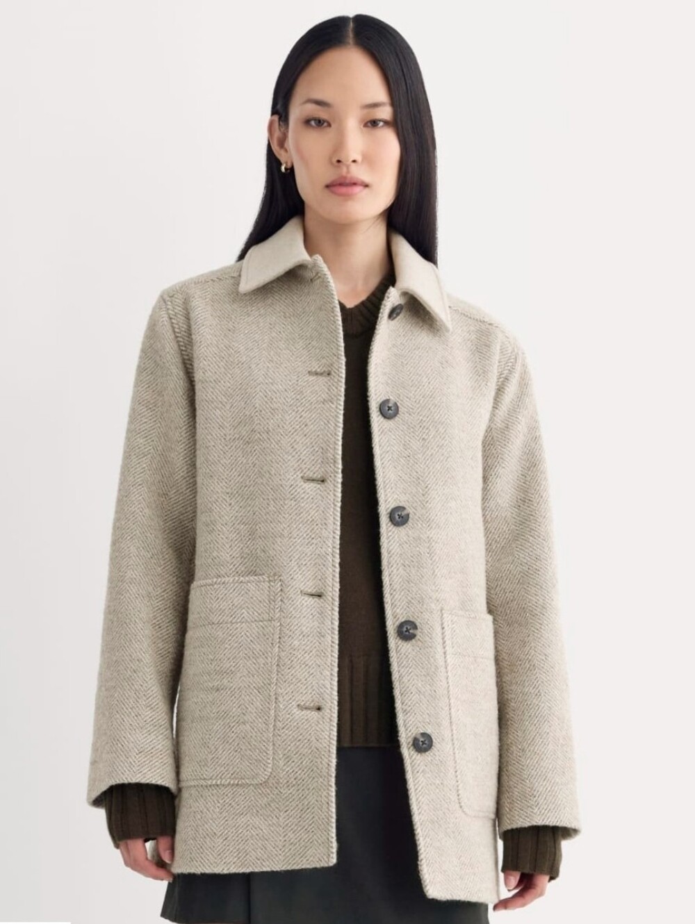 Everlane Beige Herringbone Wool-Blend Coat